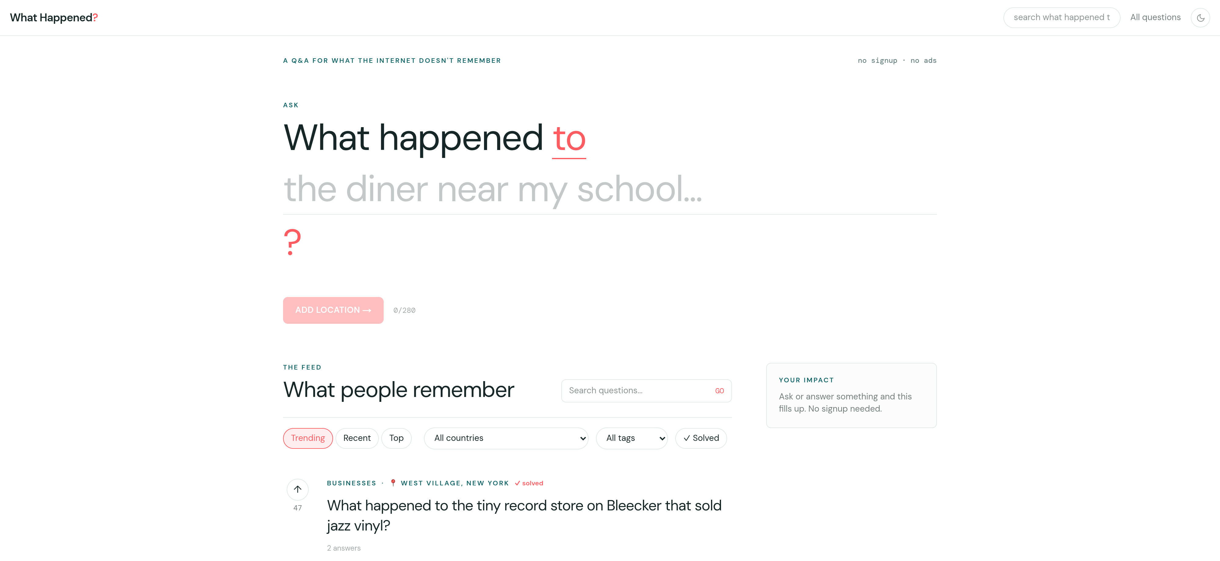 What Happened website designed and built by Rivverr